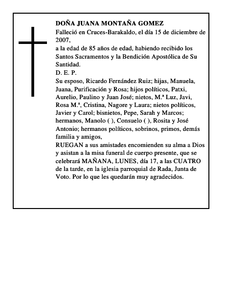 DOÑA JUANA MONTAÑA GOMEZ