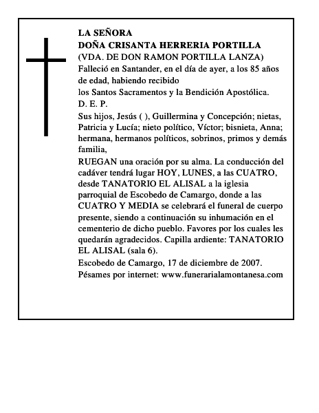 DOÑA CRISANTA HERRERIA PORTILLA