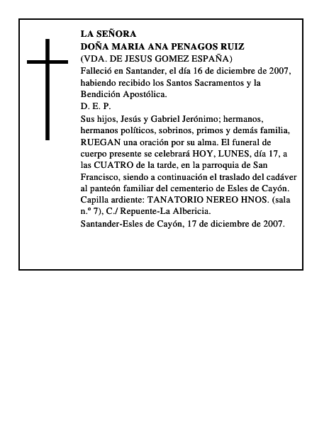 DOÑA MARIA ANA PENAGOS RUIZ