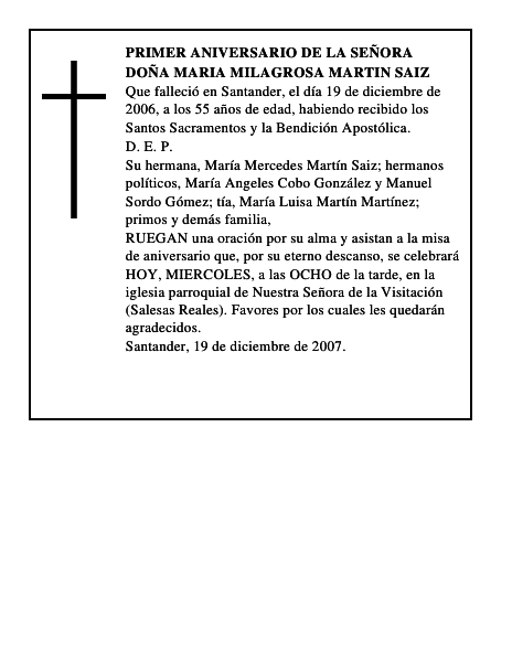 DOÑA MARIA MILAGROSA MARTIN SAIZ