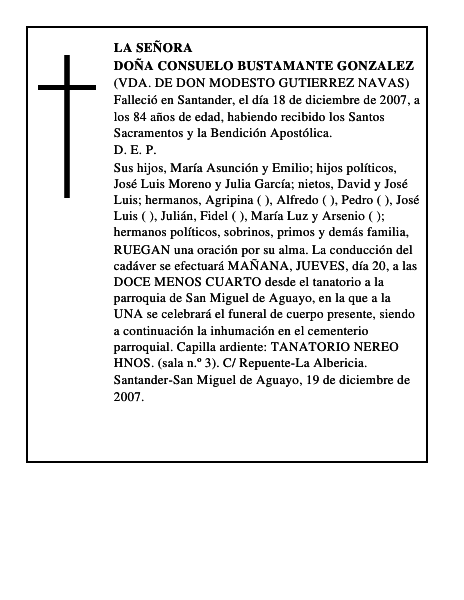 DOÑA CONSUELO BUSTAMANTE GONZALEZ