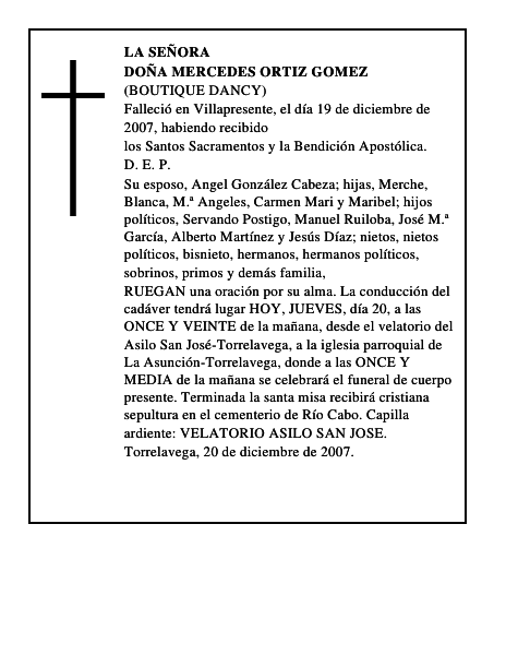 DOÑA MERCEDES ORTIZ GOMEZ