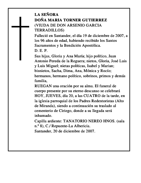 DOÑA MARIA TORNER GUTIERREZ