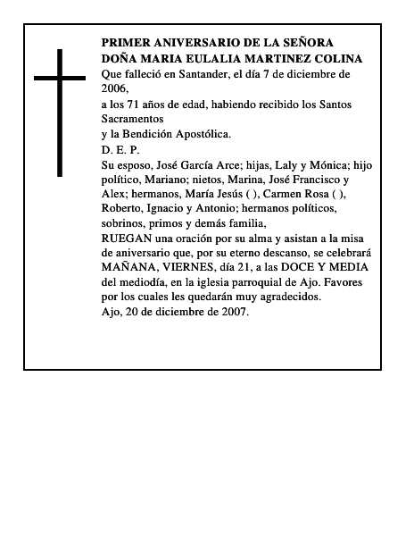 DOÑA MARIA EULALIA MARTINEZ COLINA