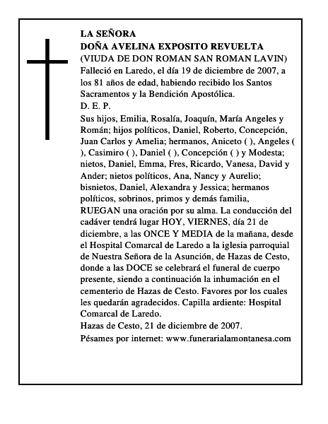 DOÑA AVELINA EXPOSITO REVUELTA