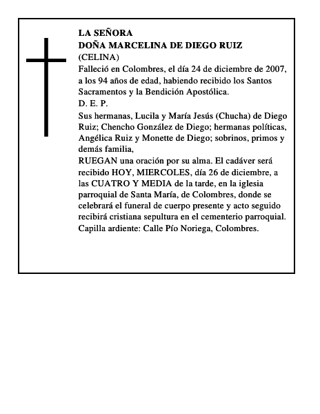 DOÑA MARCELINA DE DIEGO RUIZ