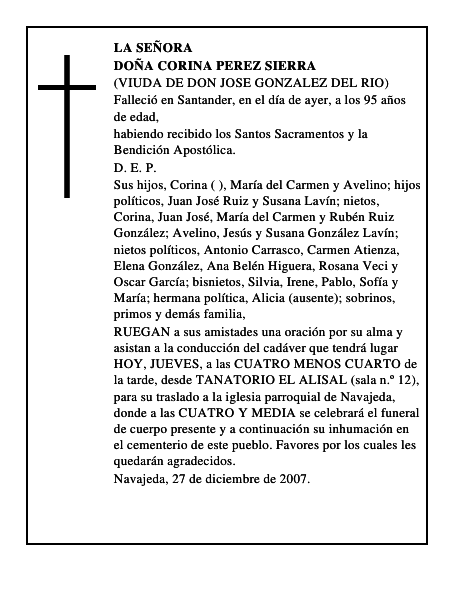 DOÑA CORINA PEREZ SIERRA