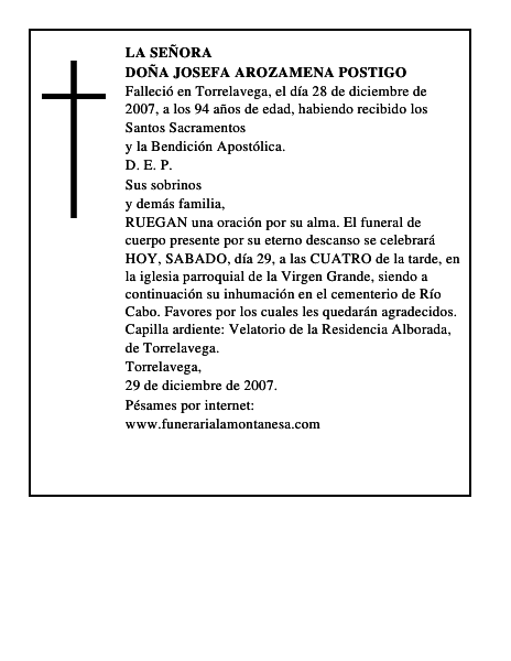 DOÑA JOSEFA AROZAMENA POSTIGO