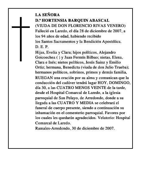 D.ª HORTENSIA BARQUIN ABASCAL