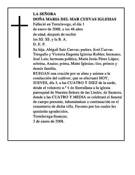 DOÑA MARIA DEL MAR CUEVAS IGLESIAS