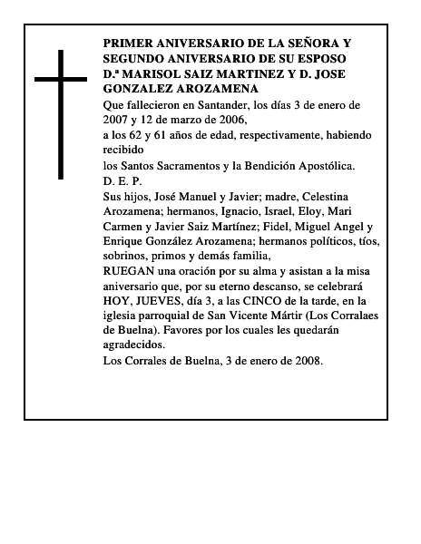 D.ª MARISOL SAIZ MARTINEZ y D. JOSE GONZALEZ AROZAMENA