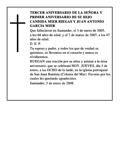 CANDIDA MIER RIEGAS y JUAN ANTONIO GARCIA MIER