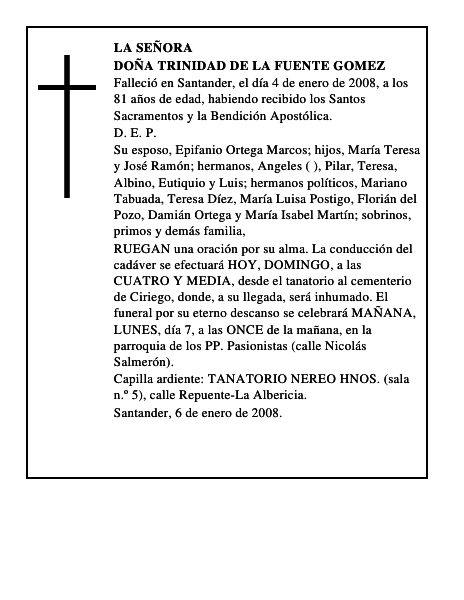 DOÑA TRINIDAD DE LA FUENTE GOMEZ