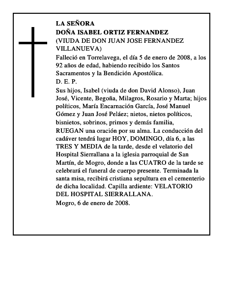 DOÑA ISABEL ORTIZ FERNANDEZ