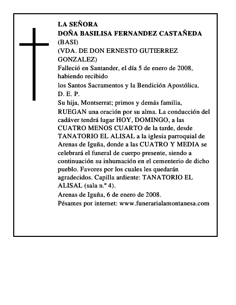 DOÑA BASILISA FERNANDEZ CASTAÑEDA