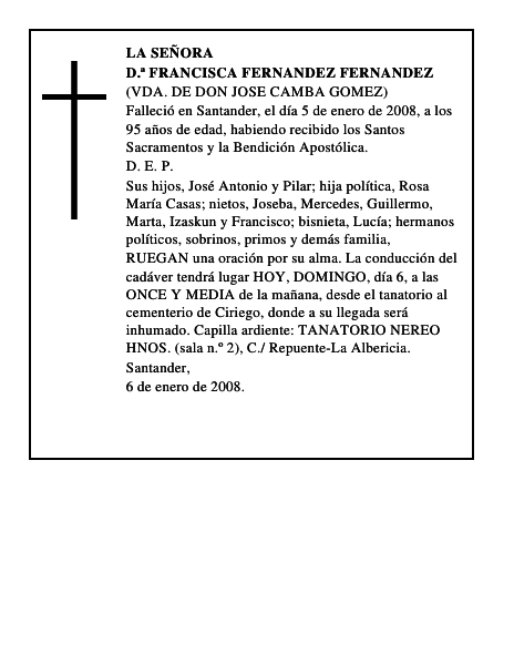 D.ª FRANCISCA FERNANDEZ FERNANDEZ