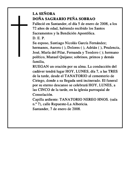 DOÑA SAGRARIO PEÑA SOBRAO