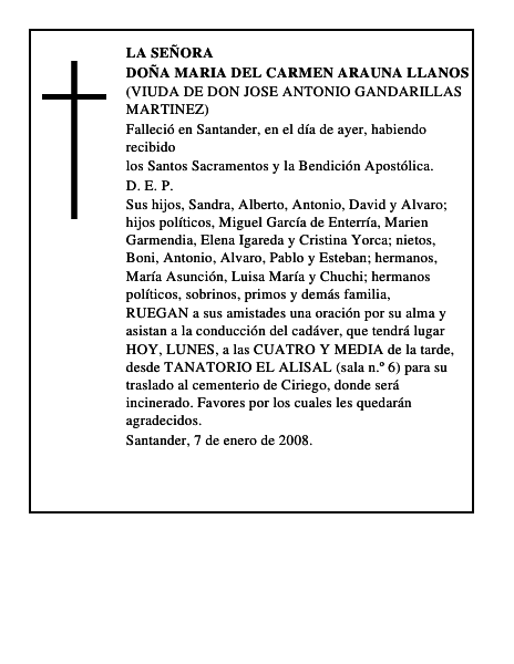 DOÑA MARIA DEL CARMEN ARAUNA LLANOS