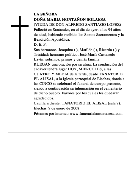 DOÑA MARIA HONTAÑON SOLAESA