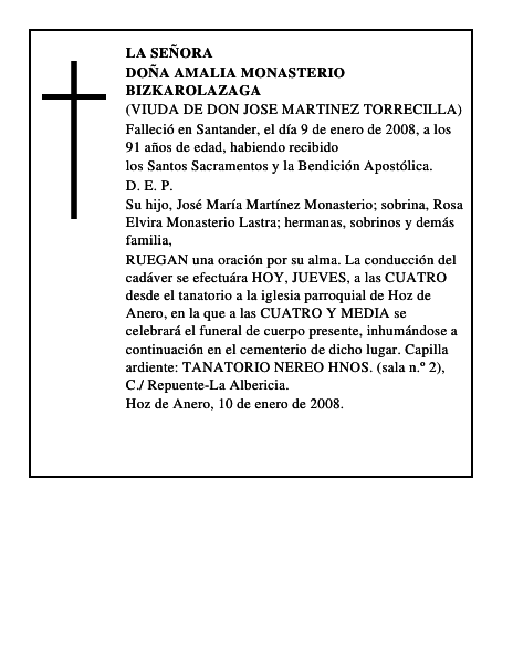 DOÑA AMALIA MONASTERIO BIZKAROLAZAGA