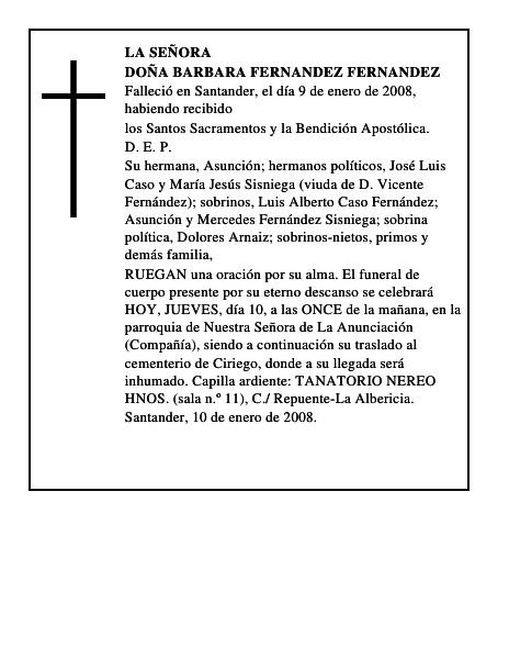 DOÑA BARBARA FERNANDEZ FERNANDEZ
