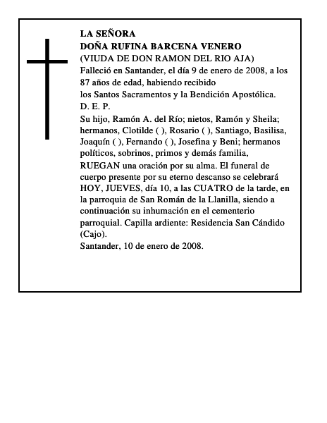 DOÑA RUFINA BARCENA VENERO