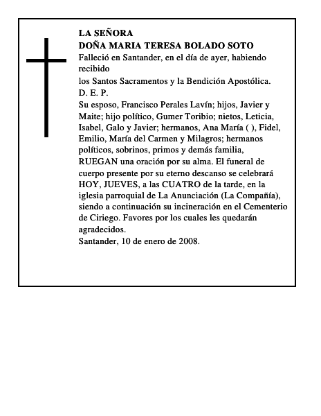 DOÑA MARIA TERESA BOLADO SOTO