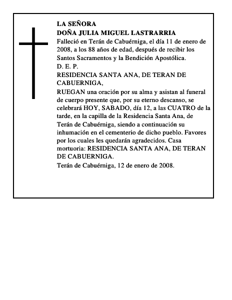 DOÑA JULIA MIGUEL LASTRARRIA