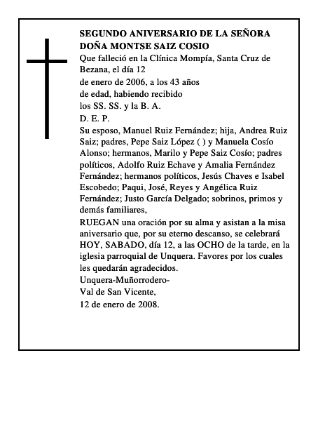 DOÑA MONTSE SAIZ COSIO
