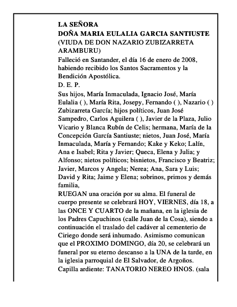 DOÑA MARIA EULALIA GARCIA SANTIUSTE