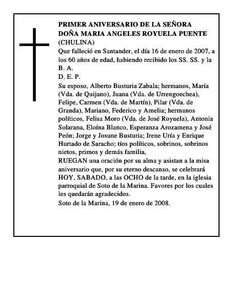 DOÑA MARIA ANGELES ROYUELA PUENTE