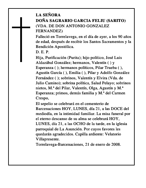 DOÑA SAGRARIO GARCIA FELIU (SARITO)