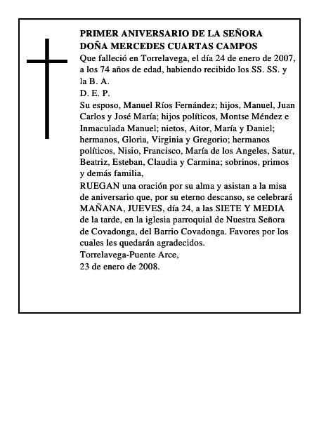 DOÑA MERCEDES CUARTAS CAMPOS