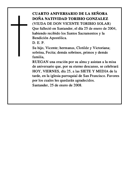 DOÑA NATIVIDAD TORIBIO GONZALEZ