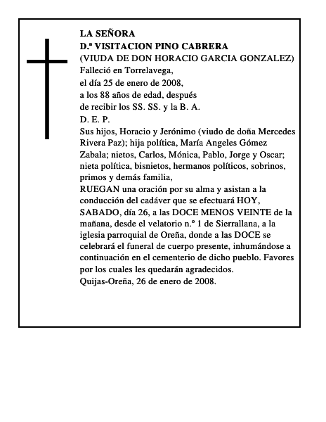 D.ª VISITACION PINO CABRERA