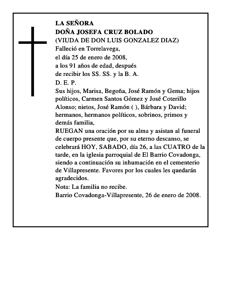 DOÑA JOSEFA CRUZ BOLADO