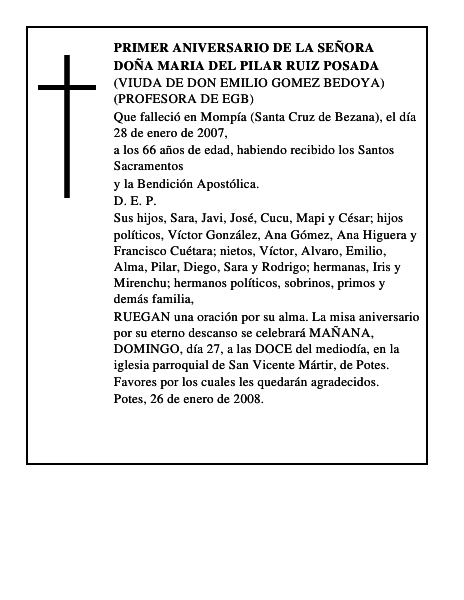 DOÑA MARIA DEL PILAR RUIZ POSADA