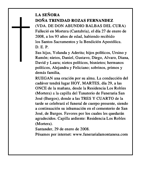 DOÑA TRINIDAD ROZAS FERNANDEZ