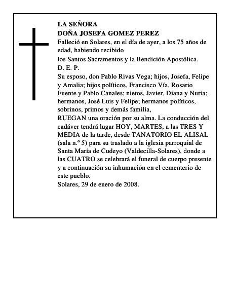 DOÑA JOSEFA GOMEZ PEREZ