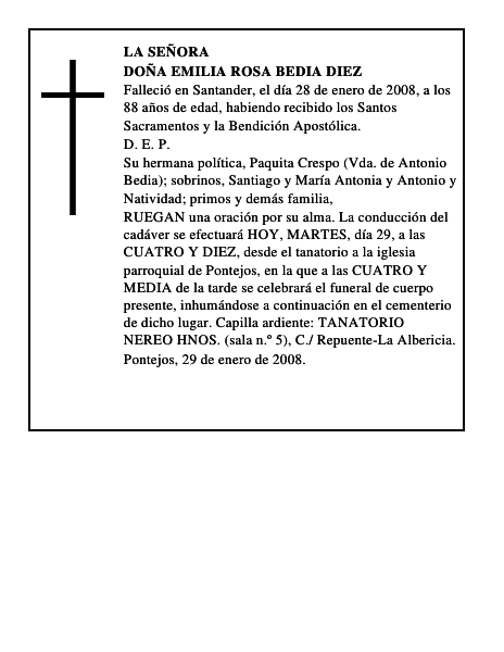 DOÑA EMILIA ROSA BEDIA DIEZ