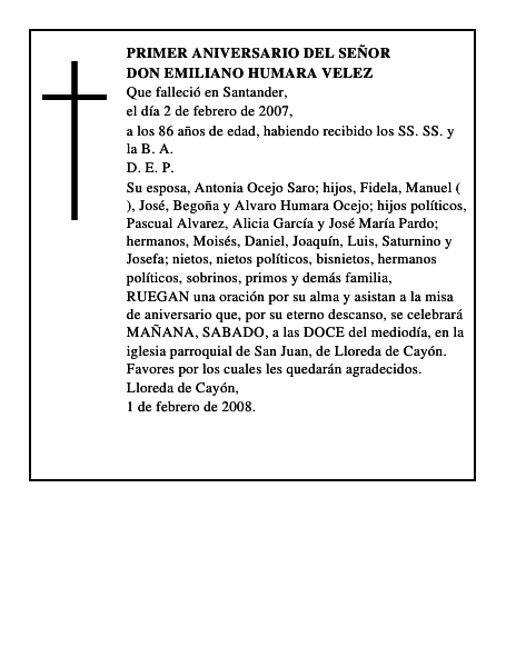DON EMILIANO HUMARA VELEZ