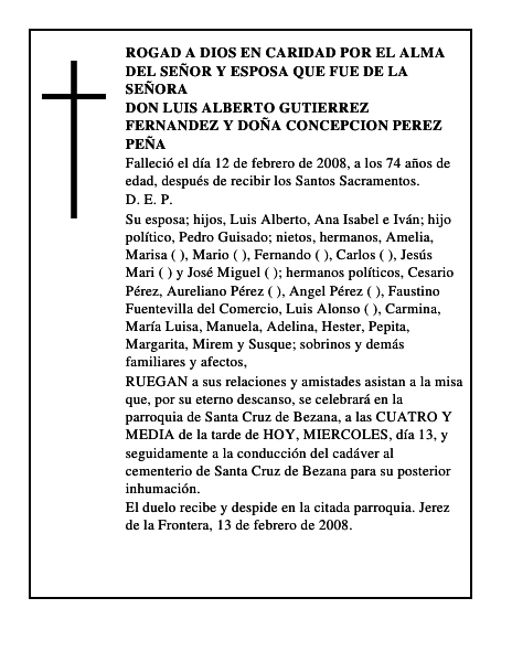 DON LUIS ALBERTO GUTIERREZ FERNANDEZ Y DOÑA CONCEPCION PEREZ PEÑA
