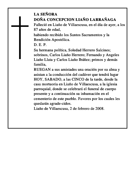 DOÑA CONCEPCION LIAÑO LARRAÑAGA