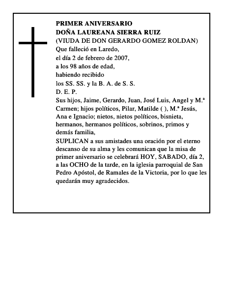 DOÑA LAUREANA SIERRA RUIZ