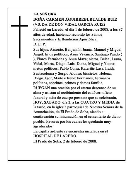 DOÑA CARMEN AGUIRREBURUALDE RUIZ