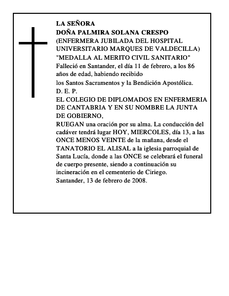 DOÑA PALMIRA SOLANA CRESPO