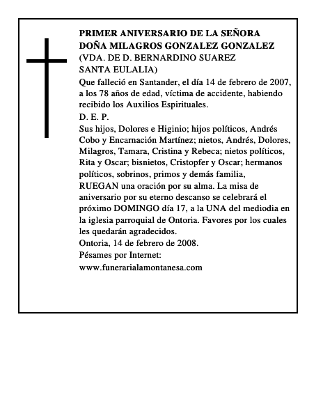 DOÑA MILAGROS GONZALEZ GONZALEZ