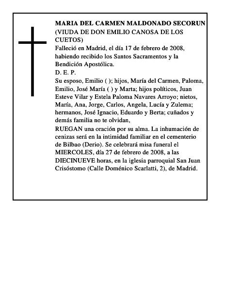 MARIA DEL CARMEN MALDONADO SECORUN