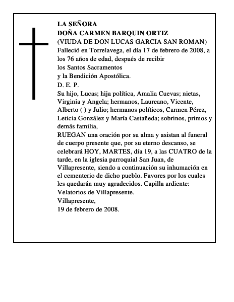 DOÑA CARMEN BARQUIN ORTIZ
