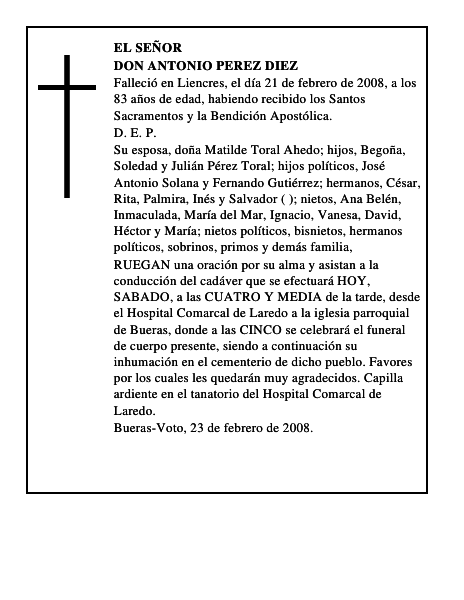 DON ANTONIO PEREZ DIEZ